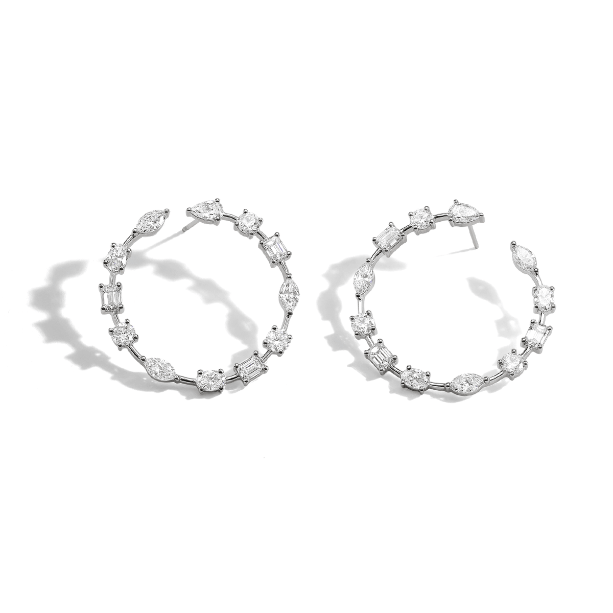 18k White Gold and 5.58 Total Weight Mix Cut Diamond Earrings