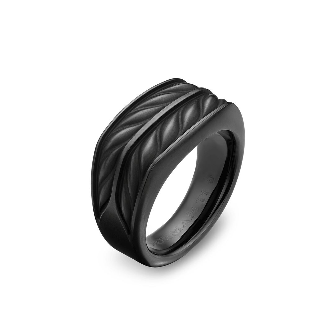 David Yurman Chevron Three Sided Signet Ring Black Titanium, 12.5mm