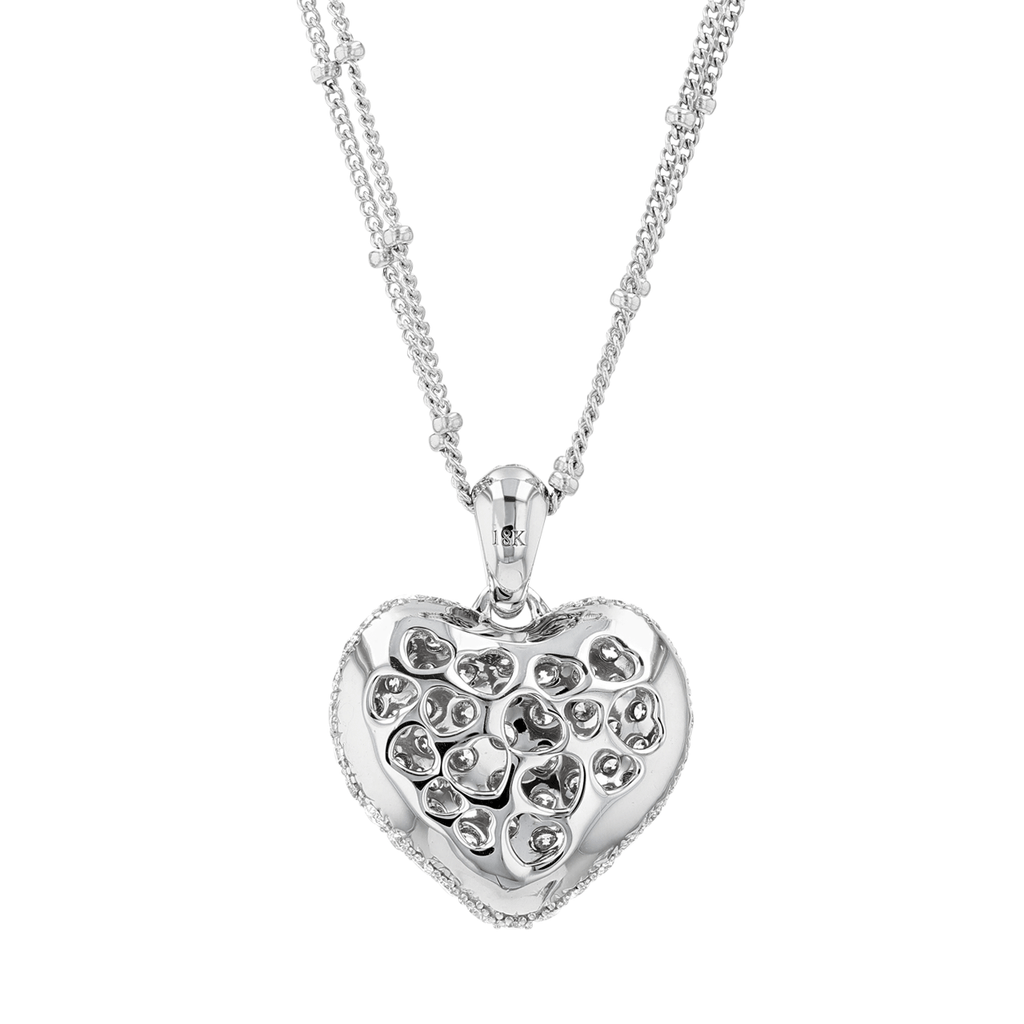 18k Gold Heart and Diamond 2.80 Total Weight Double Chain Pendant