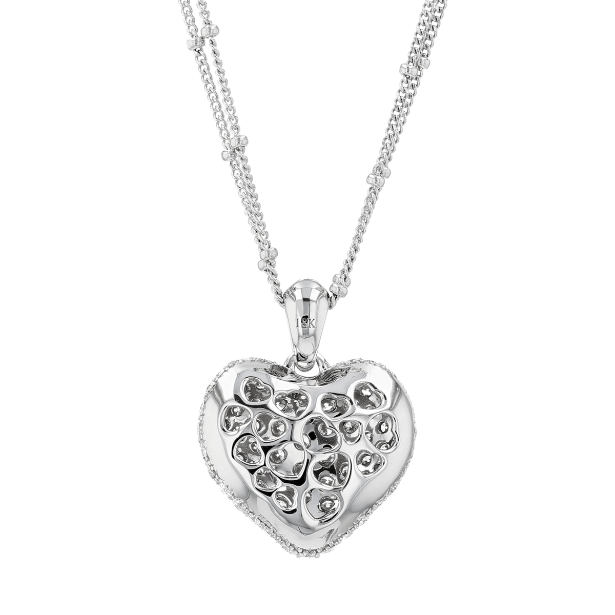 18k Gold Heart and Diamond 2.80 Total Weight Double Chain Pendant