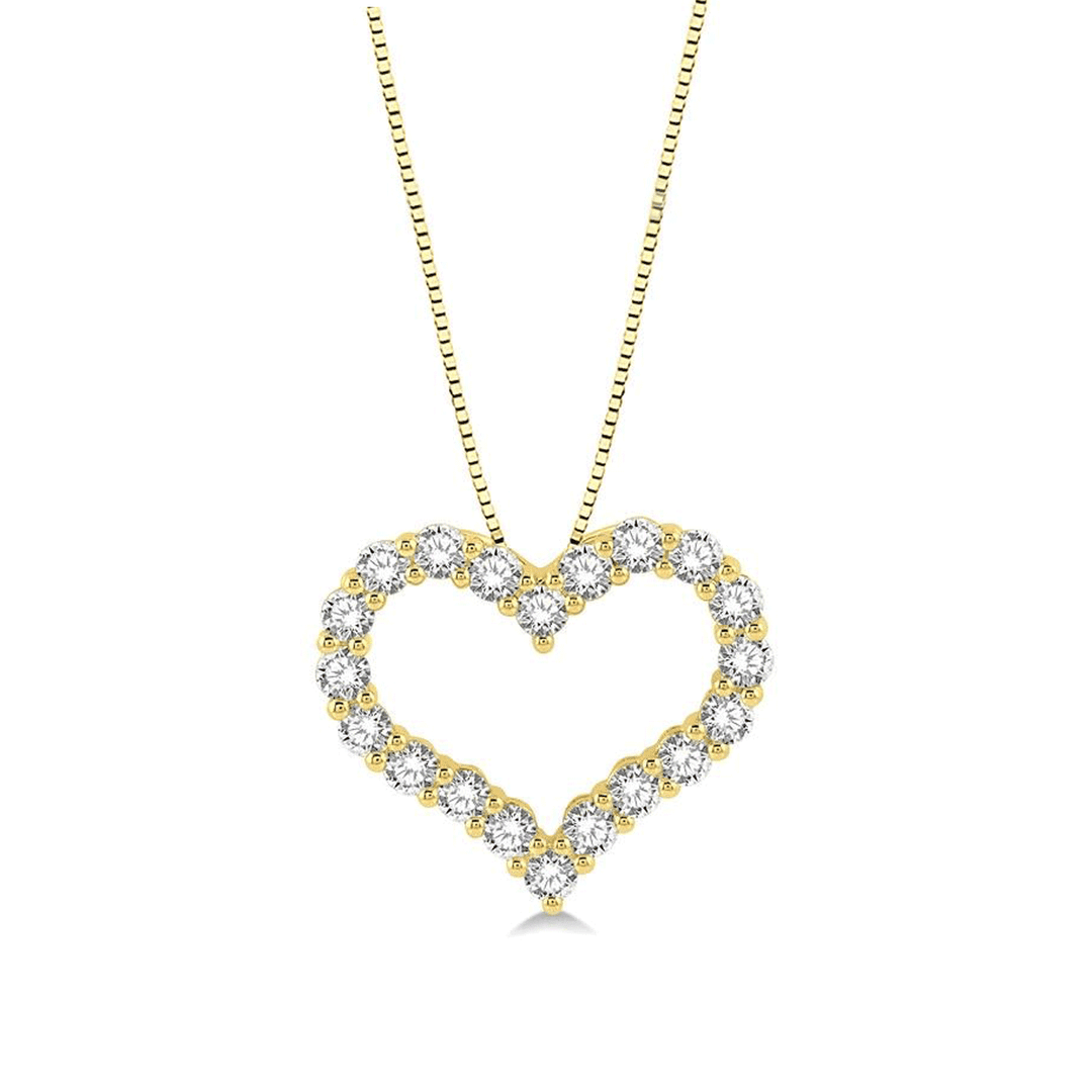 14k Yellow Gold and 1.00 Total Weight Diamond Heart Pendant