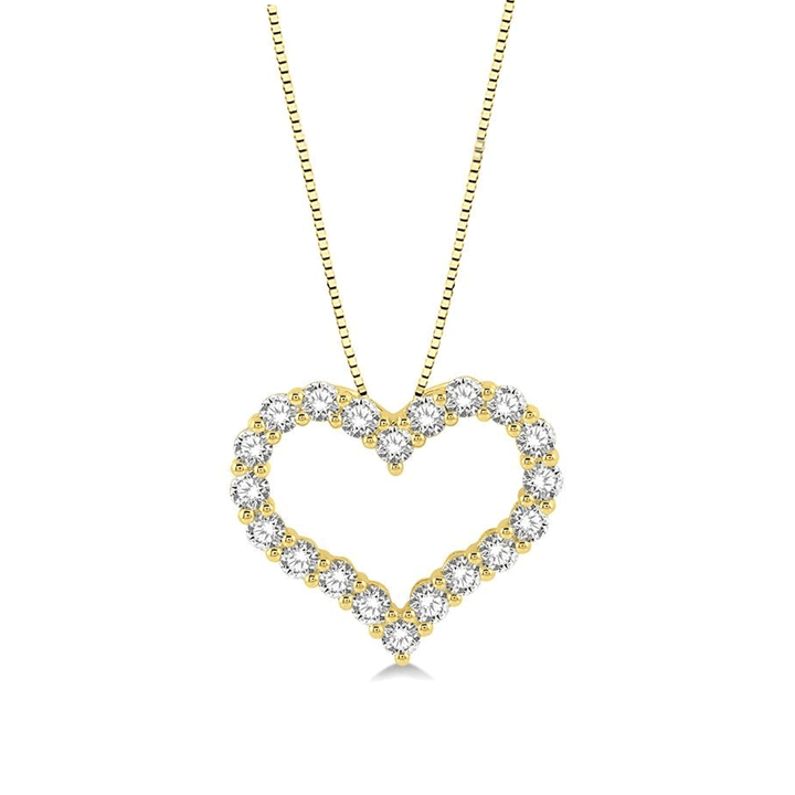 14k Yellow Gold and 1.00 Total Weight Diamond Heart Pendant