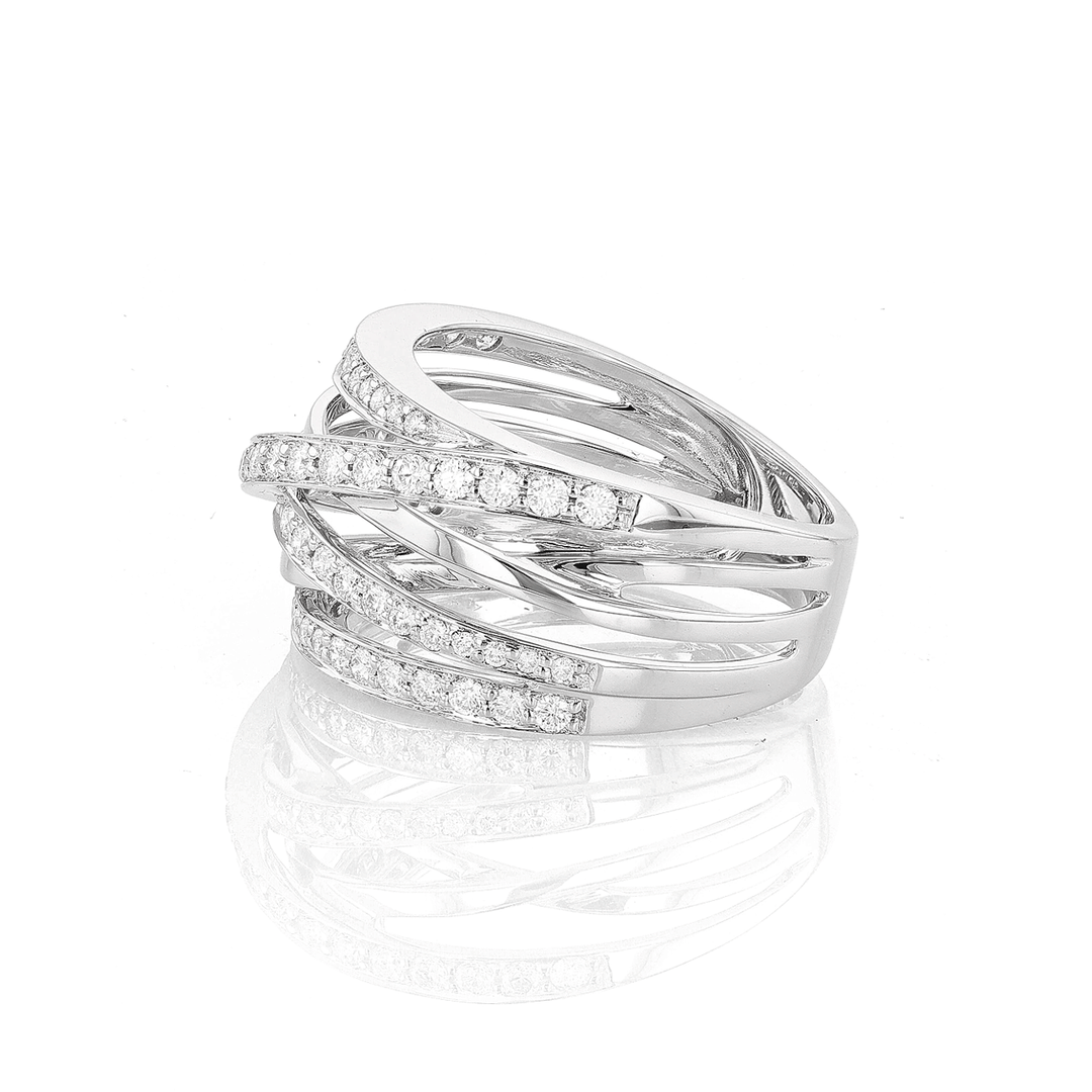 18k White Gold and Diamond .66 Total Weight Crossover Ring