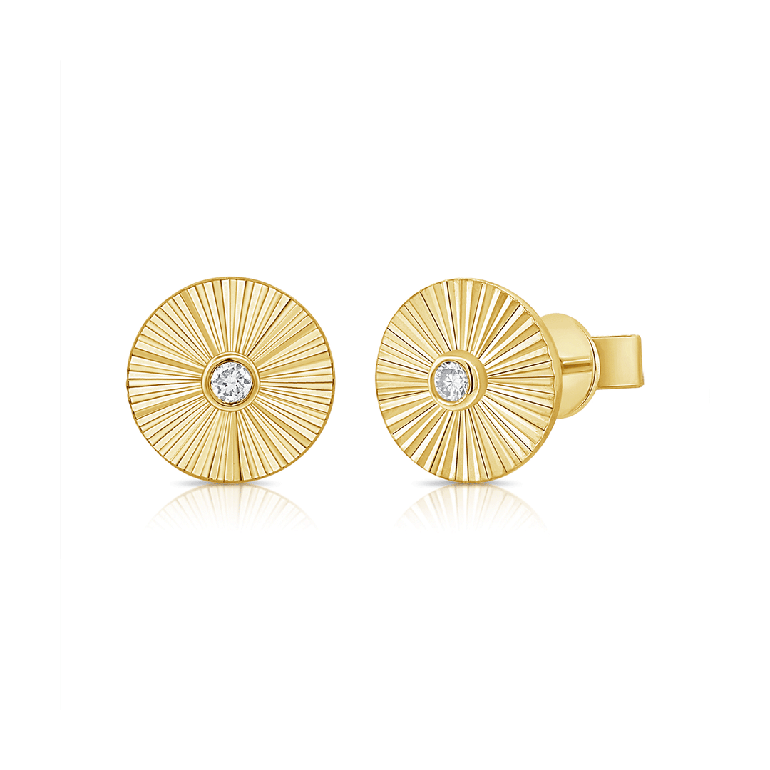 14k Yellow Gold and 0.07 Total Weight Disc Diamond Studs