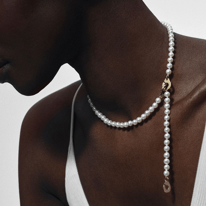 Dinh Van 3 Menottes 18k Yellow Gold and Pearl Necklace