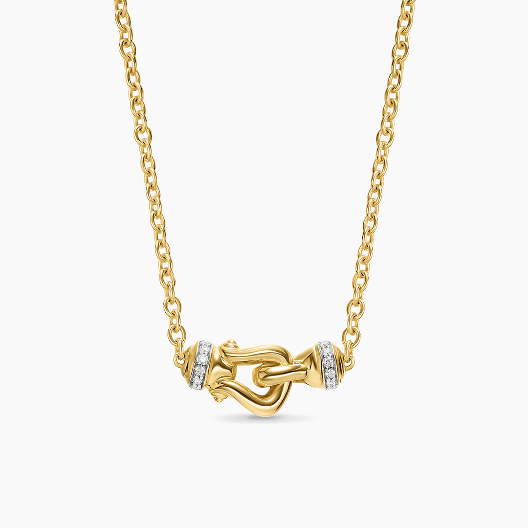 David Yurman Petite Buckle Necklace 18k Yellow Gold with Diamonds, 16.3mm