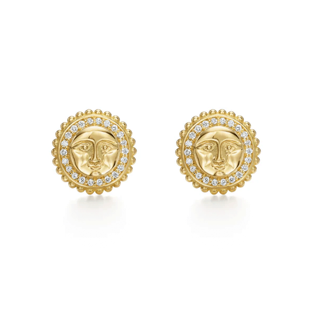 Temple St. Clair 18k Yellow Gold Full Moon and Diamond Earrings