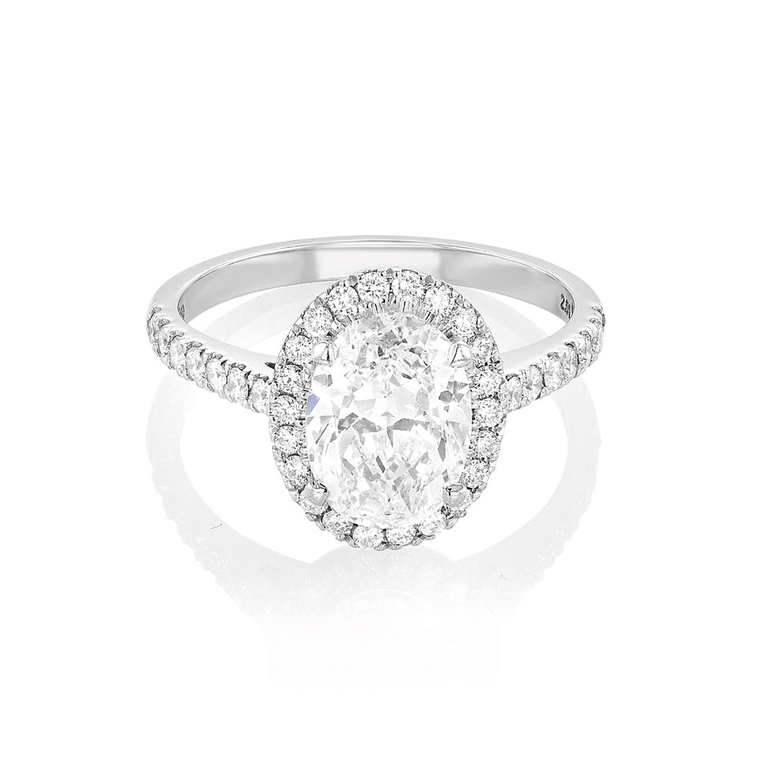 Lisette 18k White Gold and Oval Diamond 2.01 Total Weight Halo Ring