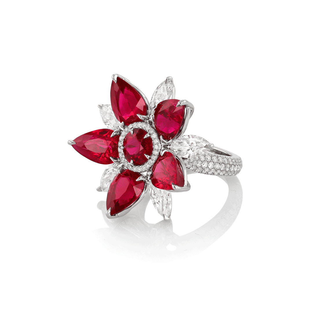 Platinum Ruby 11.82 Total Weight and Diamond Ring