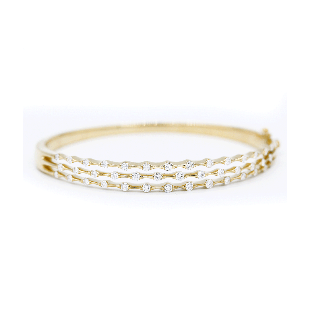 Wave 18k Yellow Gold Three Row Diamond 1.40 Total Weight Bracelet