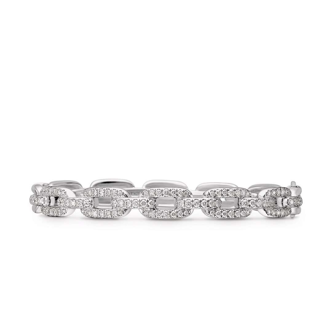 David Yurman Stax Chain Link Bracelet 18K White Gold with Diamonds, 7mm Medium
