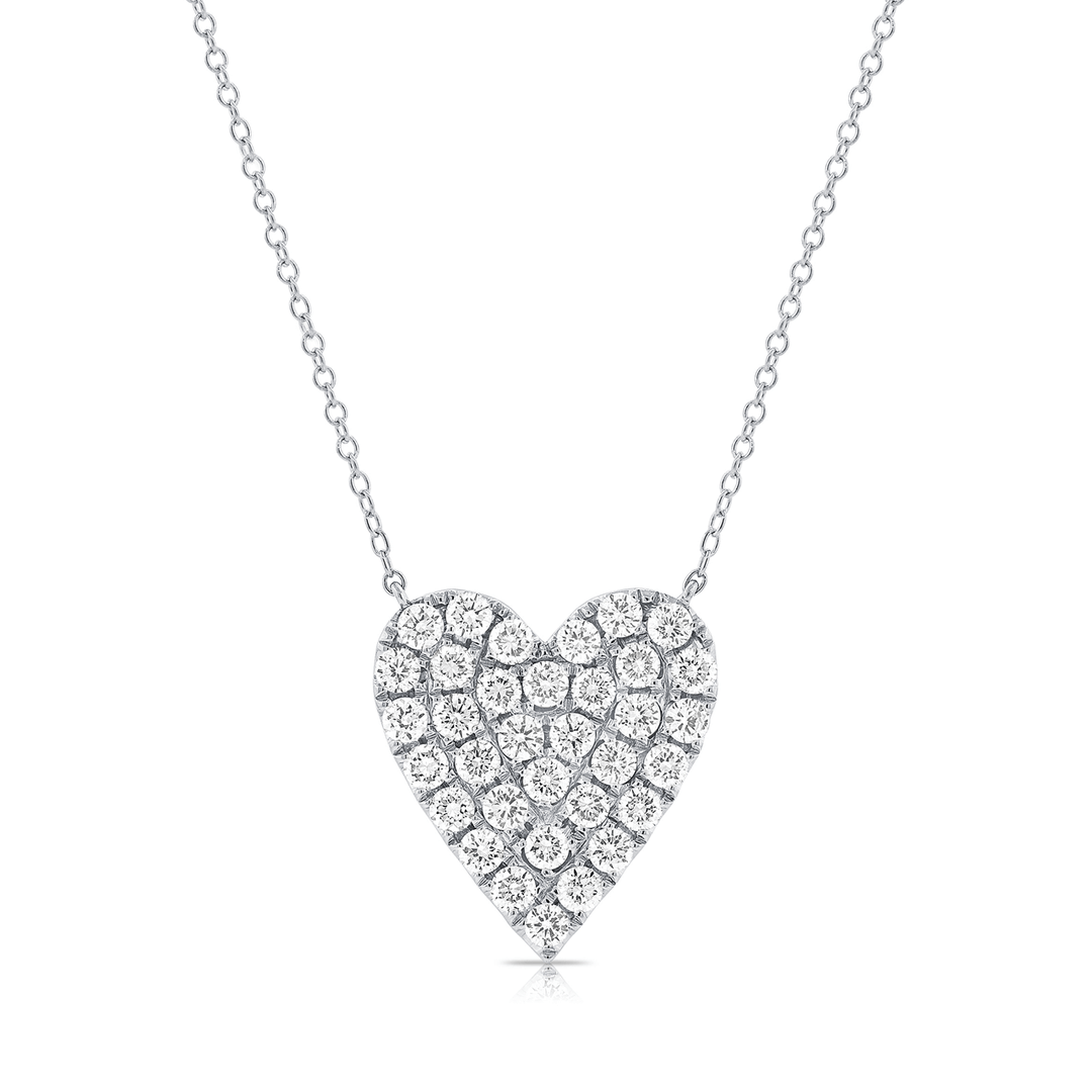 14k White Gold and Pave Diamond 1.32 Total Weight  Heart Necklace