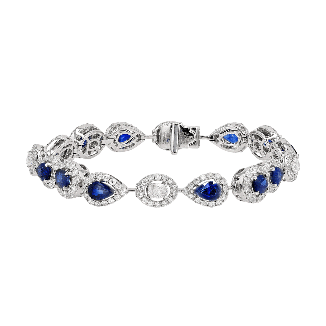 18k Gold Sapphire 6.64 Total Weight and Diamond Halo Bracelet