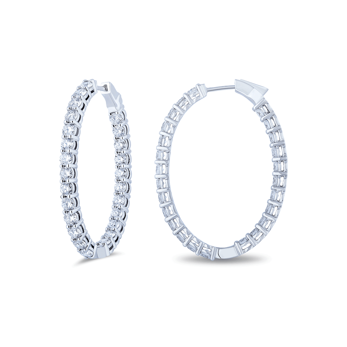 18k White Gold and 5.25 Total Weight Diamond In and Out Hoops