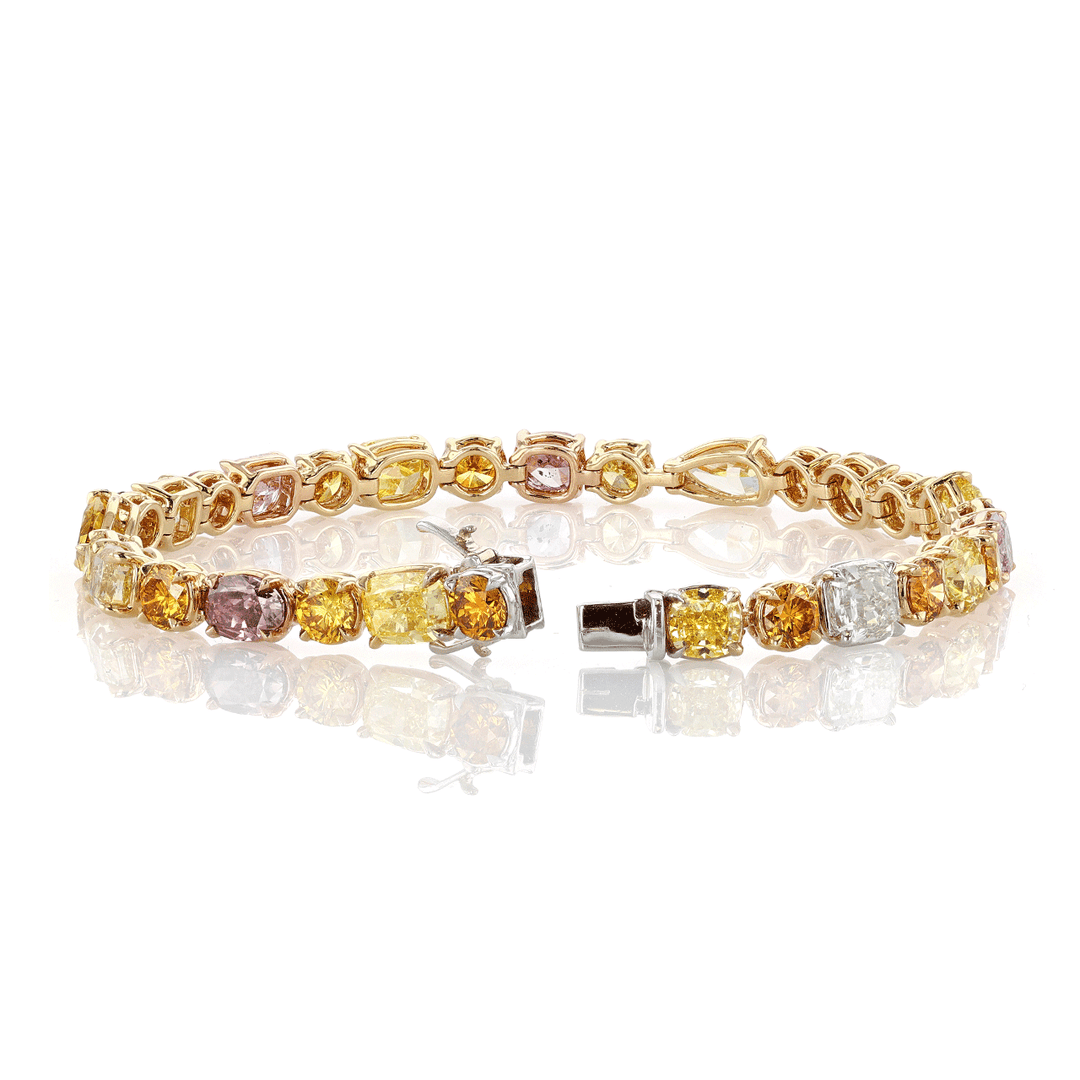 Private Reserve 18k Gold and Fancy Color Diamonds 13.62 Total Weight Bracelet