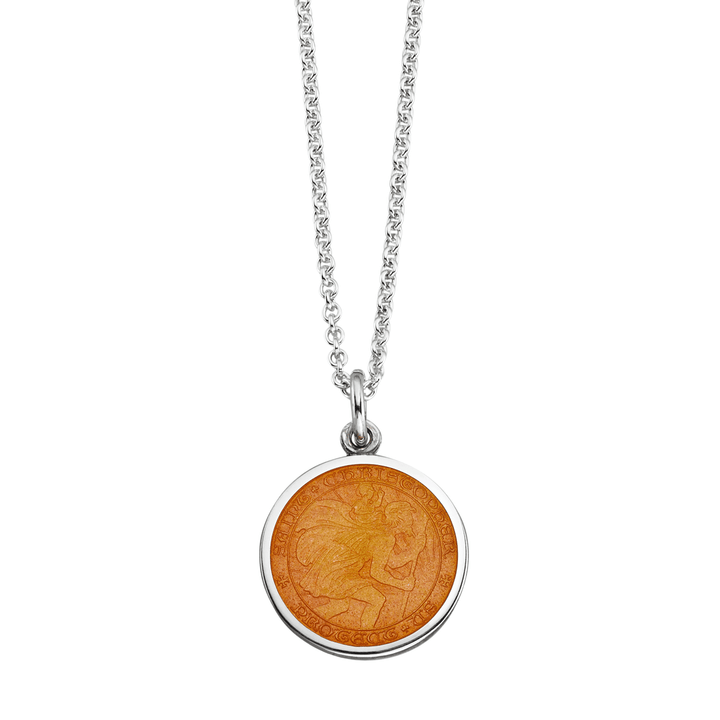 St. Christopher Coral Enamel Medal With Chain