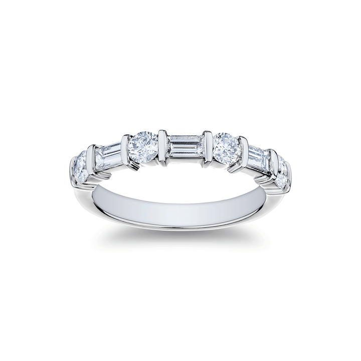 Platinum and 1.03 Total Weight Baguette and Round Diamond Band