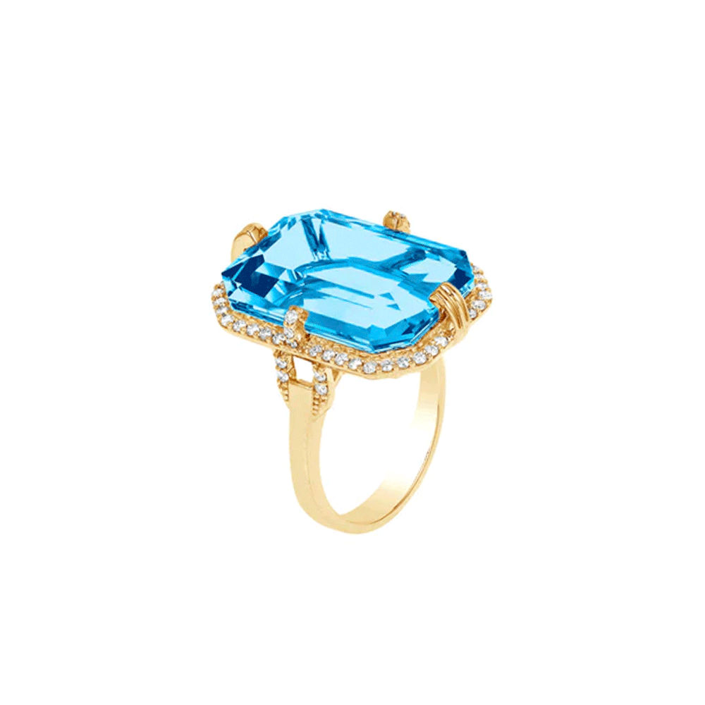 Goshwara Gossip 18k Yellow Gold Blue Topaz and Diamond Ring