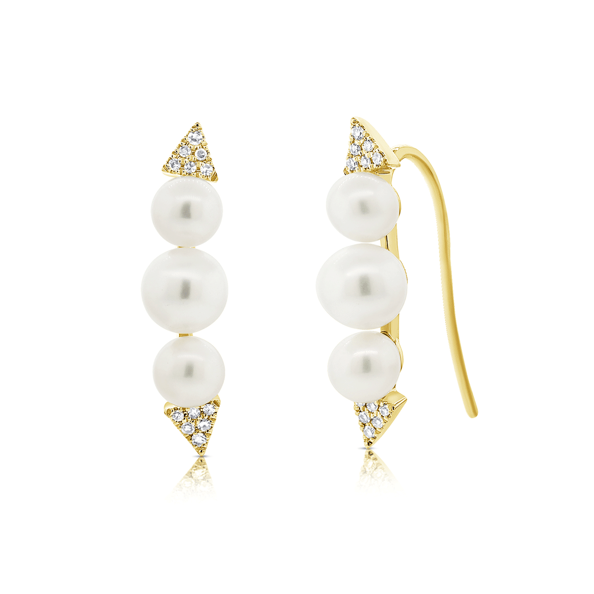 14k Yellow Gold Pearl and Diamond Ear Climbers