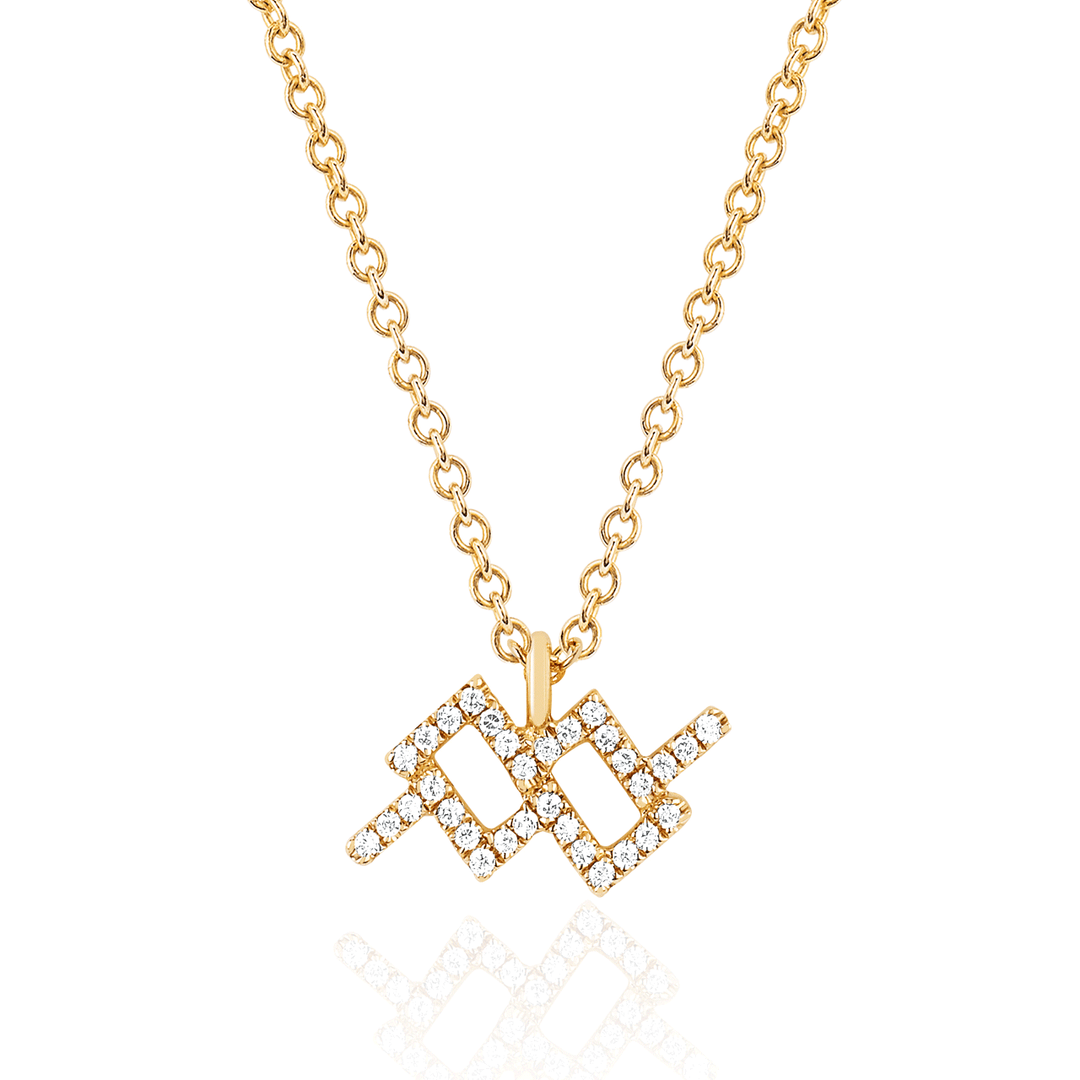 14k Yellow Gold Zodiac Aquarius Diamond Pendant with chain