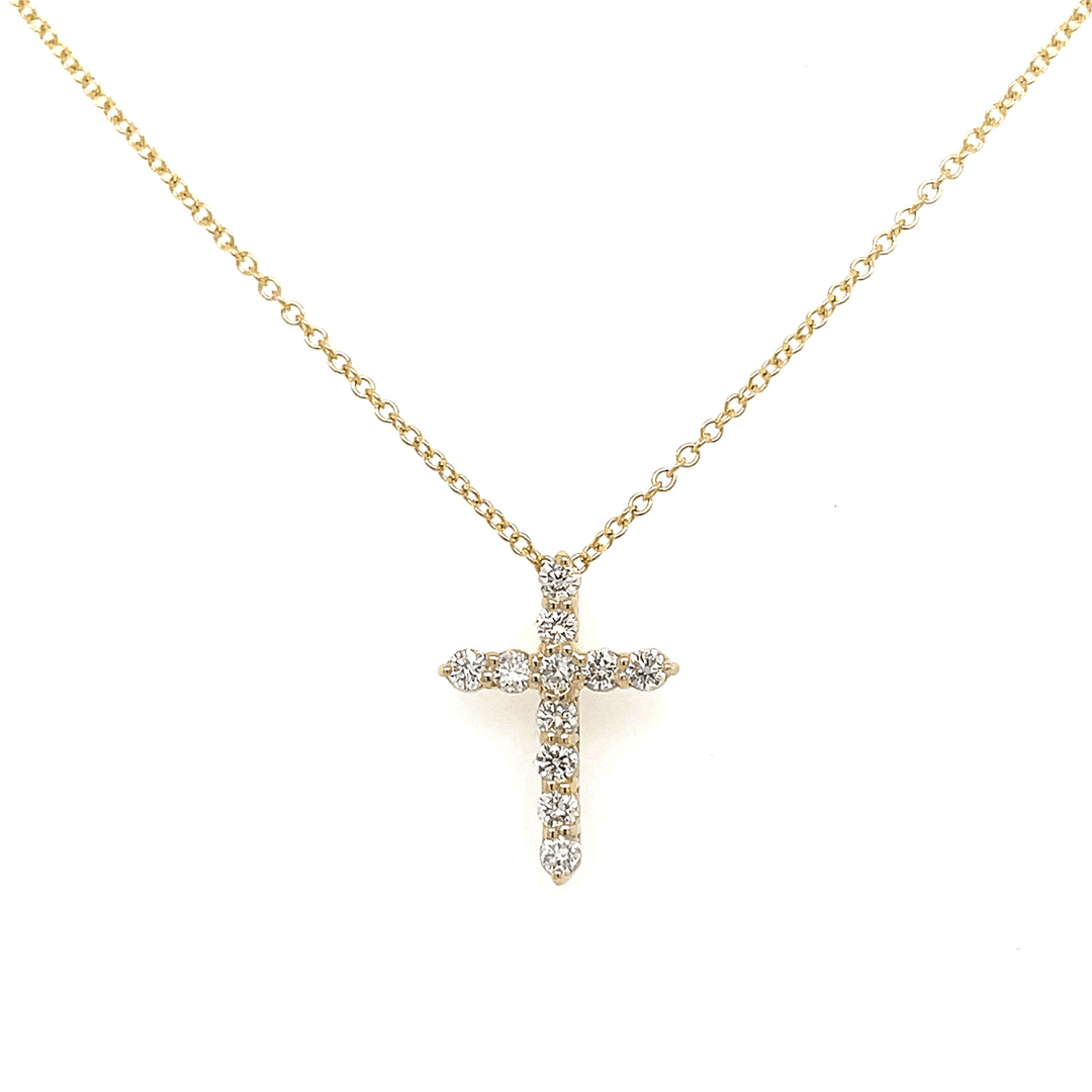 14k Yellow Gold and .30 Total Weight Diamond Cross Pendant
