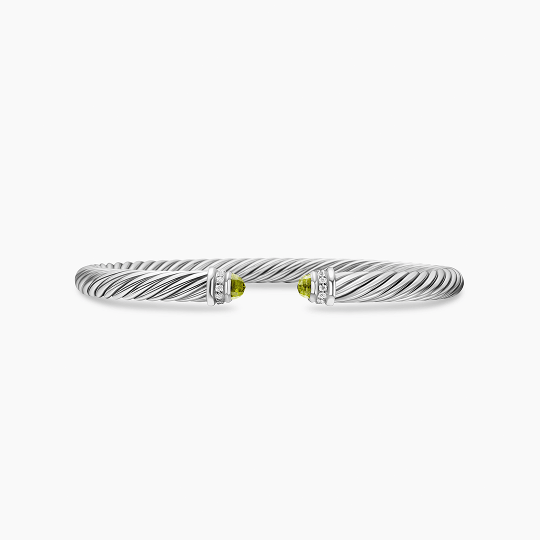 David Yurman Classic Cable Bracelet Sterling Silver with Peridot and Diamonds, 5mm