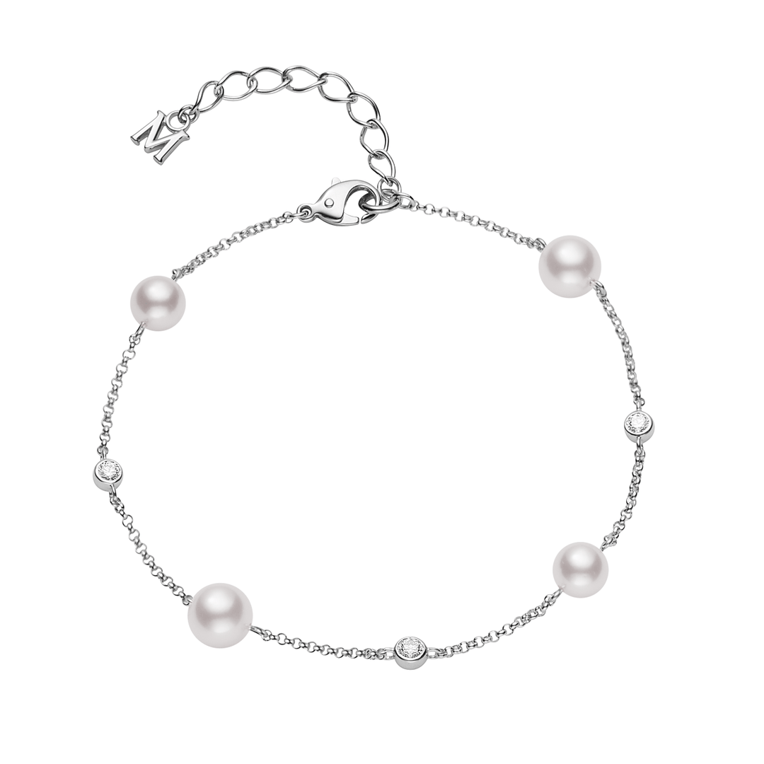 Mikimoto 18k White Gold Akoya Pearl Diamond Bracelet