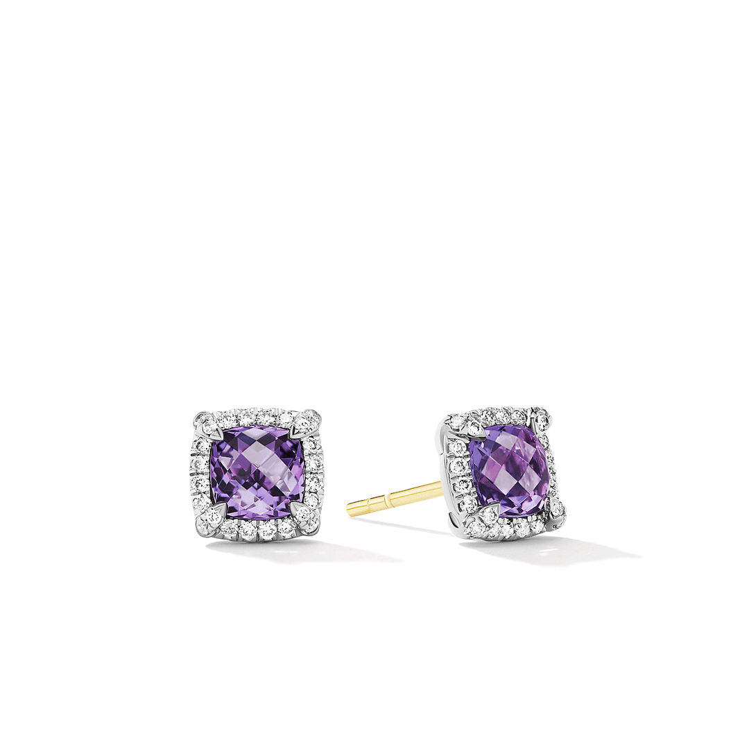 David Yurman Petite Chatelaine® Pavé Bezel Stud Earrings with Ameythst and Diamonds