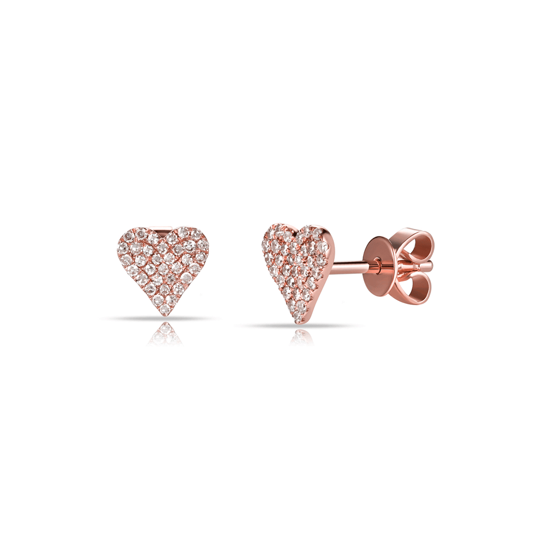 14k Rose Gold and Diamond Mini Heart Studs