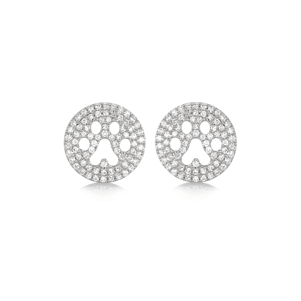 14k White Gold and Diamond .40 Total Weight Paw Print Earrings