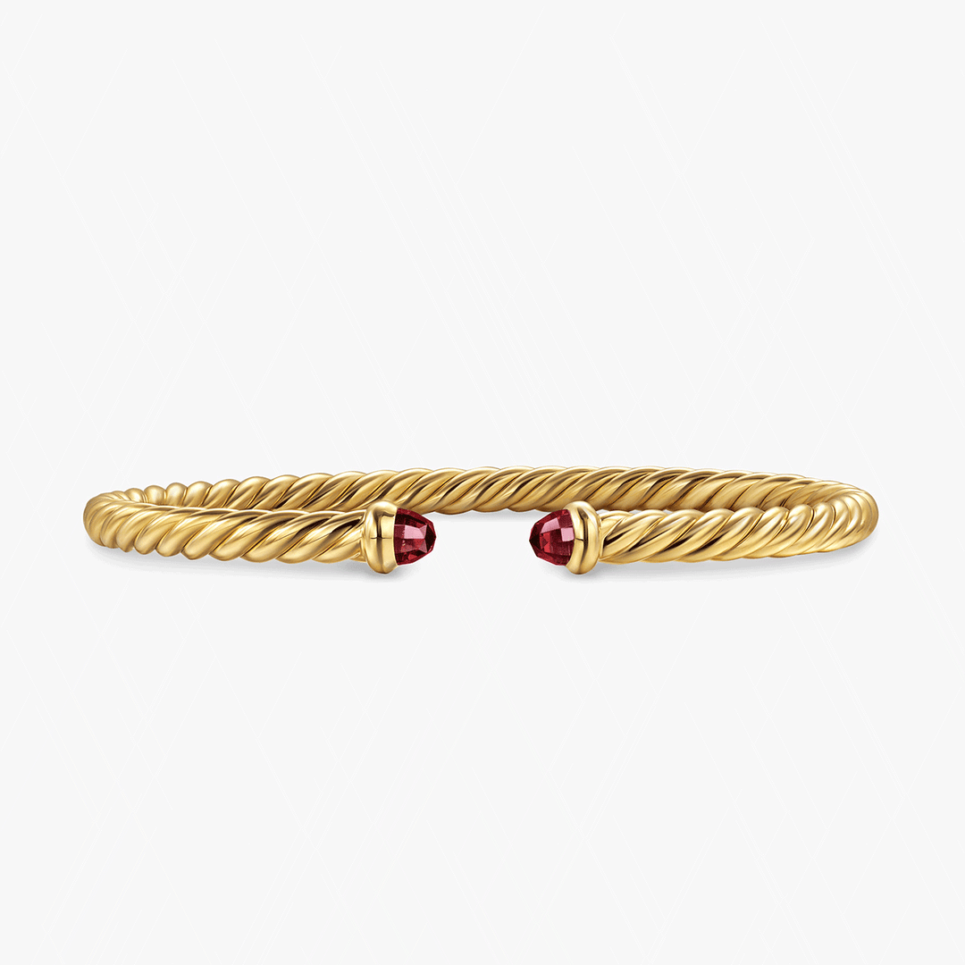 David Yurman Cablespira Flex Bracelet 18K Yellow Gold with Rhodolite Garnet, 4mm