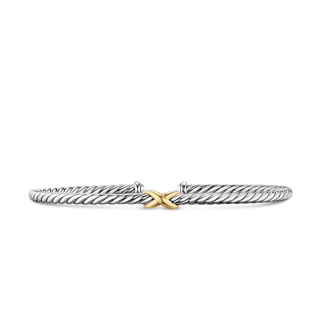 David Yurman Micro Cable Flex X Bracelet Sterling Silver with 14k Yellow Gold, 2.6mm