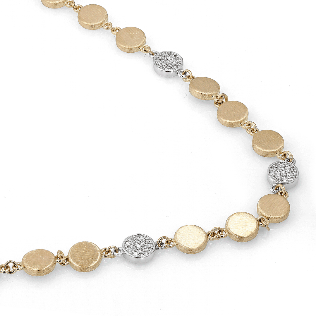 14k Yellow and White Gold 18 Inch 1.47 Total Weight Diamond Satin Disc Necklace