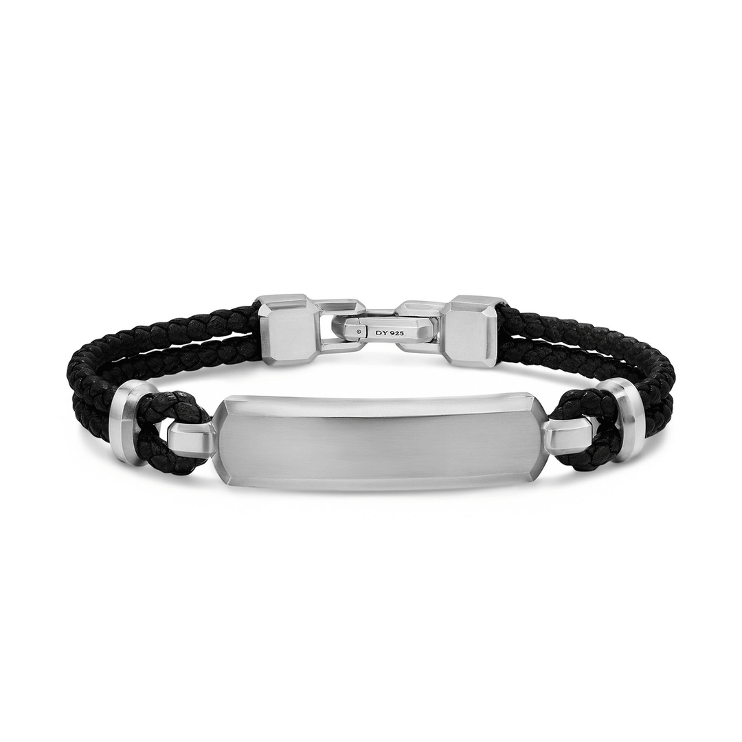 David Yurman Streamline® ID Bar Bracelet Black Leather with Sterling Silver, 6mm Medium