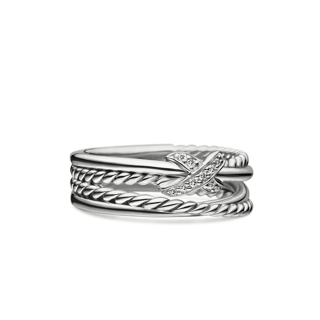 David Yurman X Crossover Band Ring Sterling Silver with Diamonds, 6mm