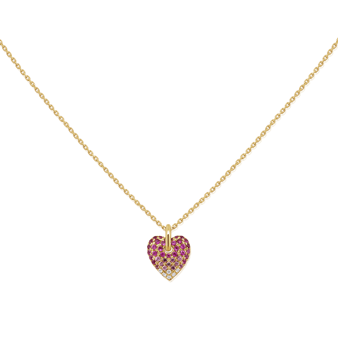 14k Gold and Pink Sapphire Ombre Heart Pendant