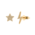 14k Gold Star and Bolt .11 Total Weight Diamond Studs