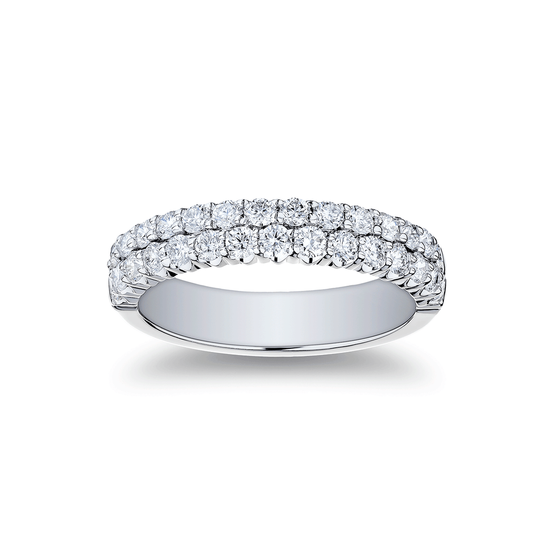 18k White Gold and .90 Total Weight Diamond Two Row Band