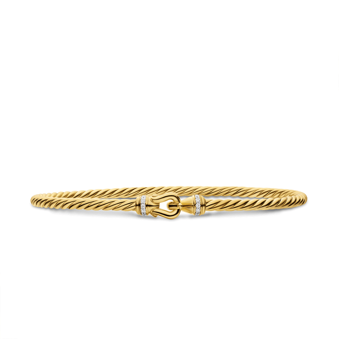 David Yurman Micro Cablespira Flex Buckle Bracelet in 18K Yellow Gold with Diamonds, 2.6mm