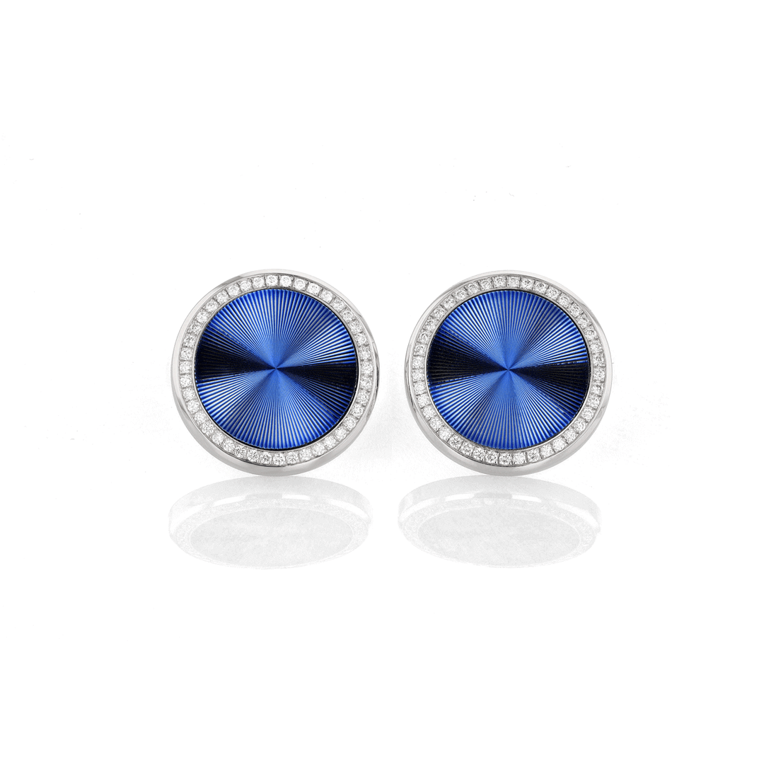 18k White Gold Fluted Ice Blue and Diamond Cufflinks