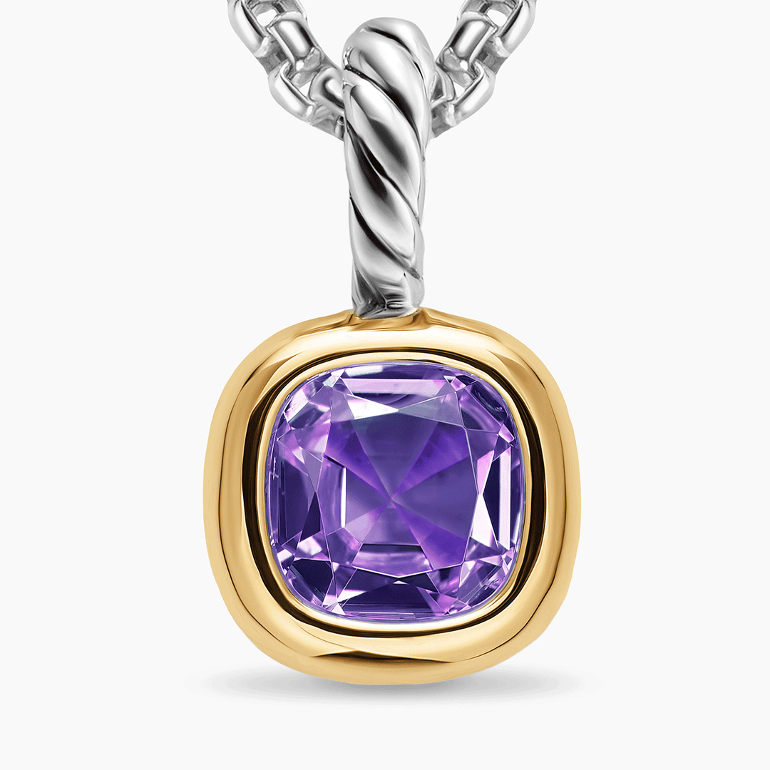 David Yurman Mini Cushion Cut Amulet Sterling Silver with 14K Yellow Gold and Amethyst