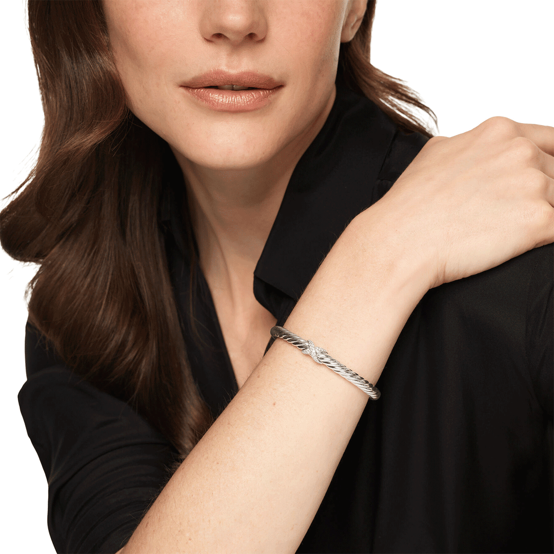 David Yurman Cable Flex X Bracelet Sterling Silver with Diamonds, 6mm