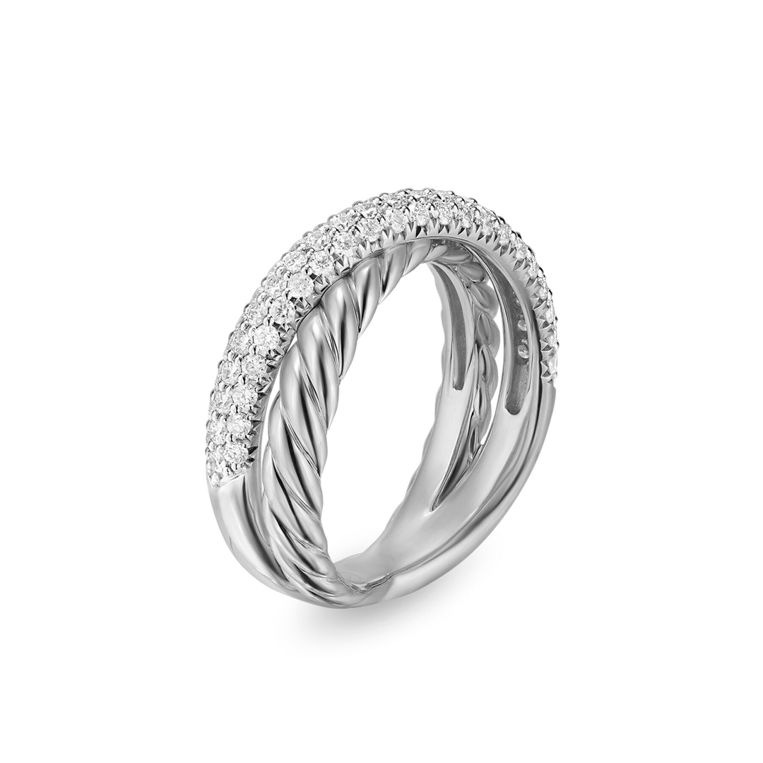 David Yurman Crossover Two Row Ring Sterling Silver with Diamonds, 7.5mm