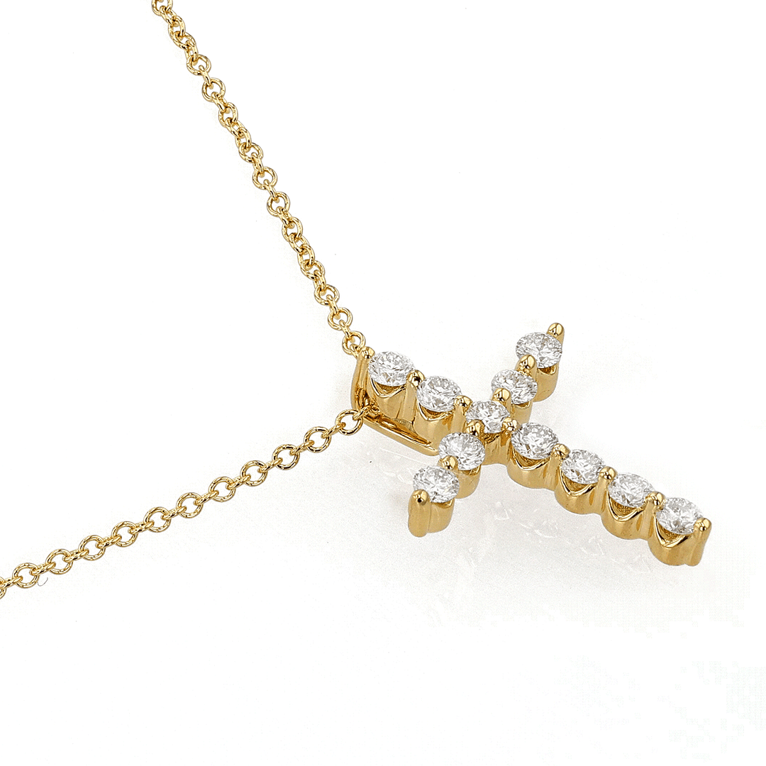 18k Yellow Gold and 0.33 Total Weight Diamond Cross Pendant