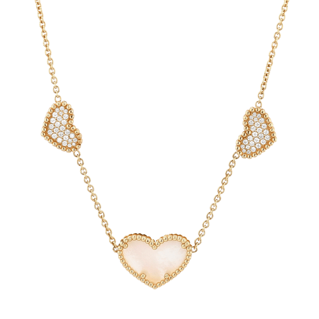 Hamilton 1970's Collection 18k Yellow Gold and 0.72 Total Weight Diamond Mother of Pearl Heart Shape Necklace