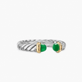 David Yurman Petite Cable Open Ring Sterling Silver with 14K Yellow Gold and Green Onyx, 3.4mm