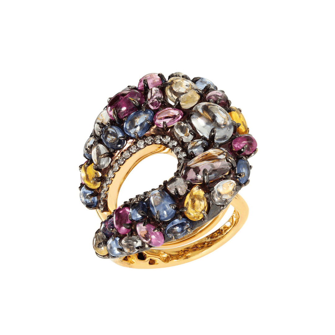 Etho Maria 18k Yellow Black Rhodium Gold and Sapphire Ring