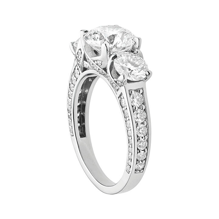 1912 3 Stone 18k White Gold Engagement Mounting Ring