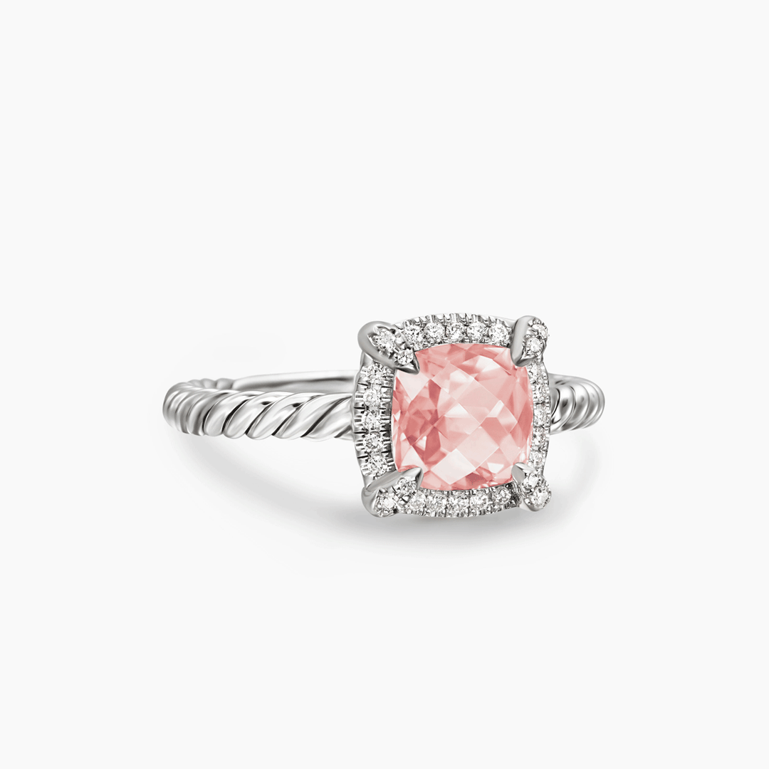 David Yurman Petite Chatelaine® Pavé Bezel Ring Sterling Silver with Morganite and Diamonds, 7mm