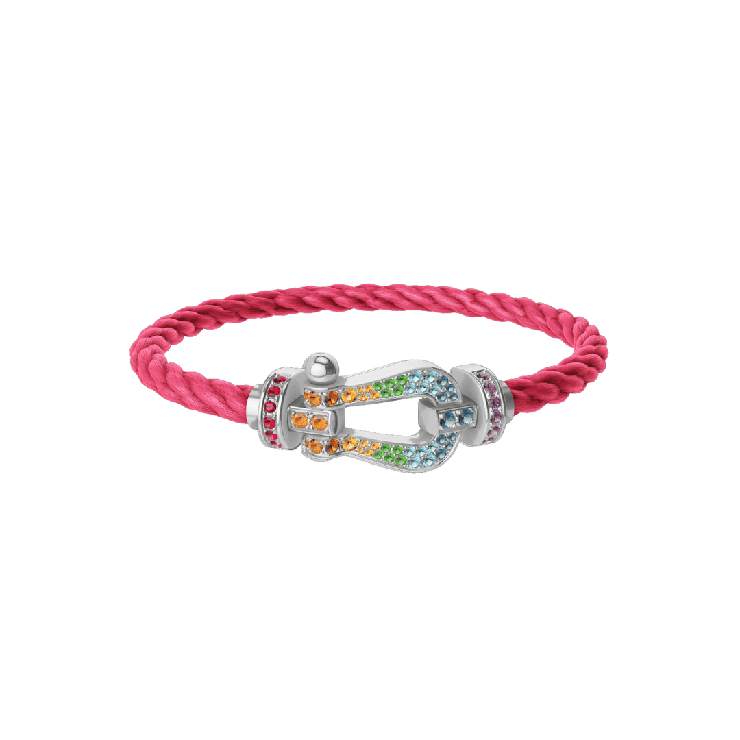 FRED FORCE 10 Rosewood Cord with 18k White Gold Rainbow Gemstone LG Buckle, Exclusively at Hamilton Jewelers